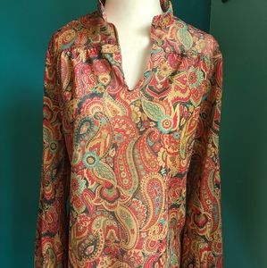 Vintage 1970s metallic lurex top, sheer, size medium size large, paisley, disco